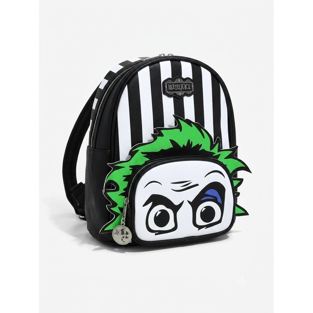 Beetlejuice Striped Mini Backpack Accessory Innovations Faux Leather Black White